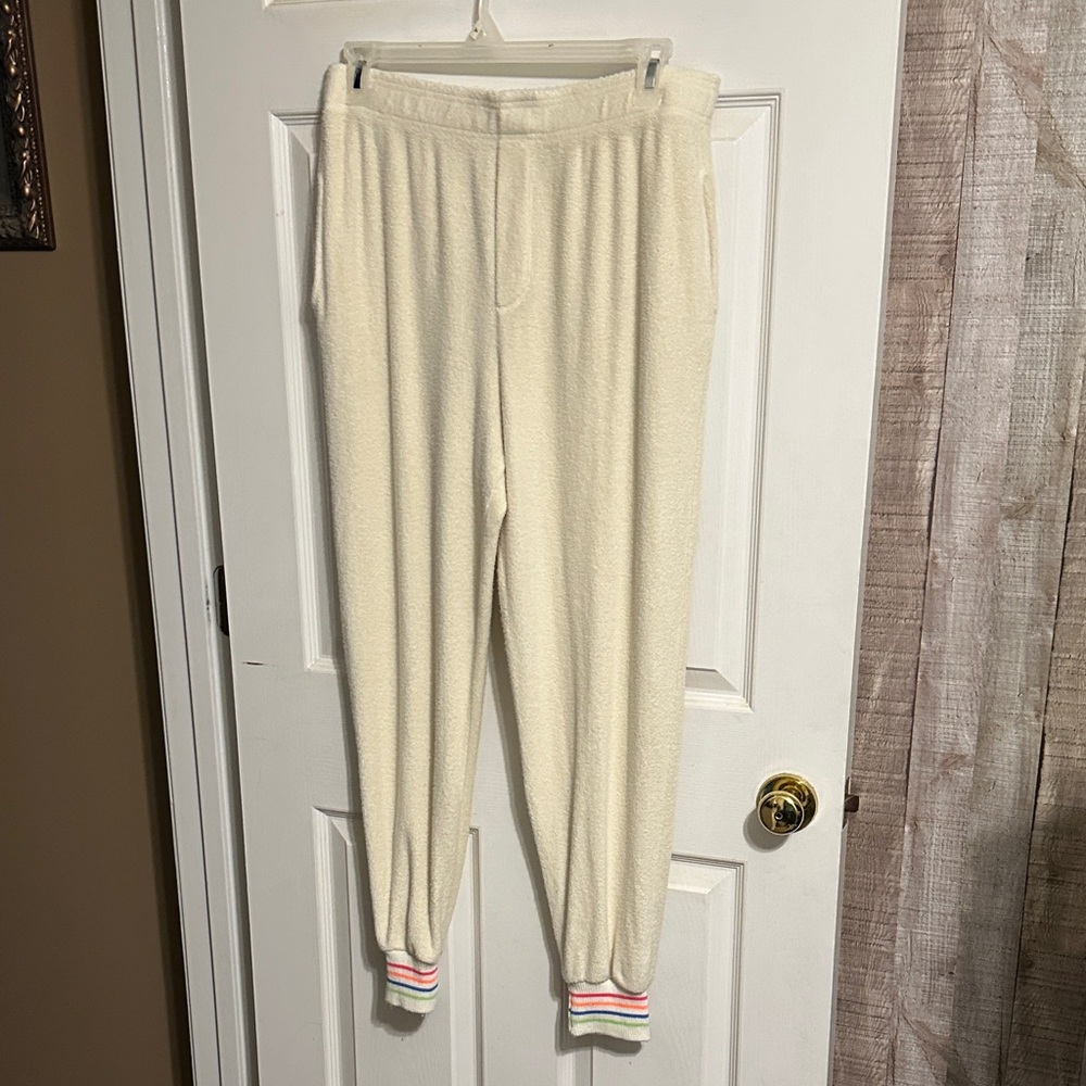 Sundry Cream Joggers with Striped Cuffs